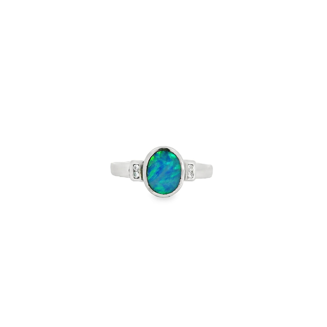 Australian Opal Doublet Ring set in Sterling Silver