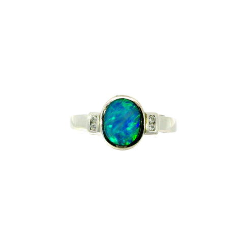 Doublet Opal Ring in 925 Sterling Silver - Multicolour