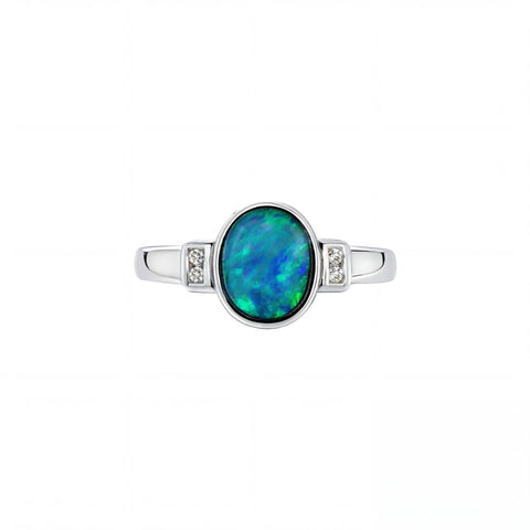 Doublet Opal Ring in 925 Sterling Silver - Multicolour - Australian Opal Cutters and Pearl Divers
