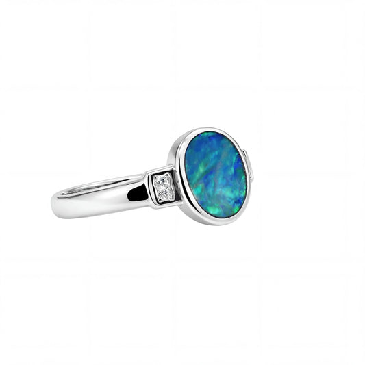 Doublet Opal Ring in 925 Sterling Silver - Multicolour - Australian Opal Cutters and Pearl Divers