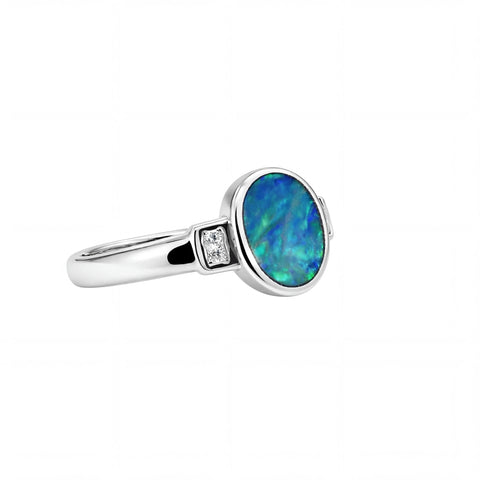Doublet Opal Ring in 925 Sterling Silver - Multicolour - Australian Opal Cutters and Pearl Divers