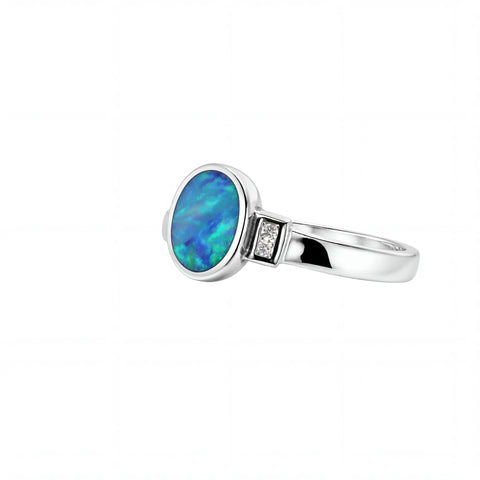 Doublet Opal Ring in 925 Sterling Silver - Multicolour