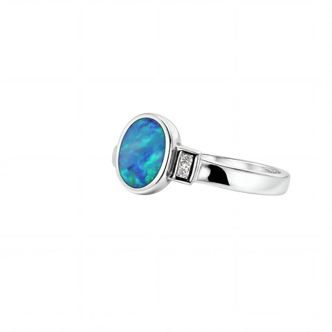Doublet Opal Ring in 925 Sterling Silver - Multicolour - Australian Opal Cutters and Pearl Divers