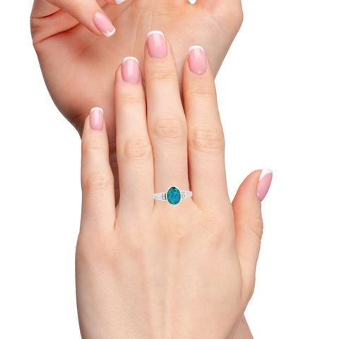 Doublet Opal Ring in 925 Sterling Silver - Multicolour