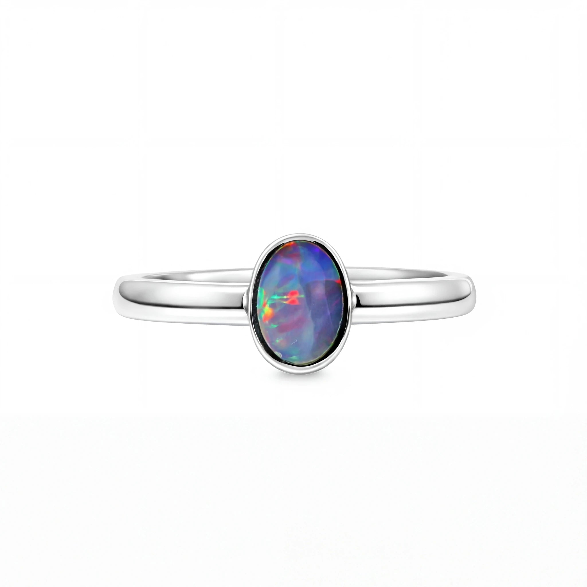 Doublet Opal Ring in 925 Sterling Silver - Multicolour - Australian Opal Cutters and Pearl Divers
