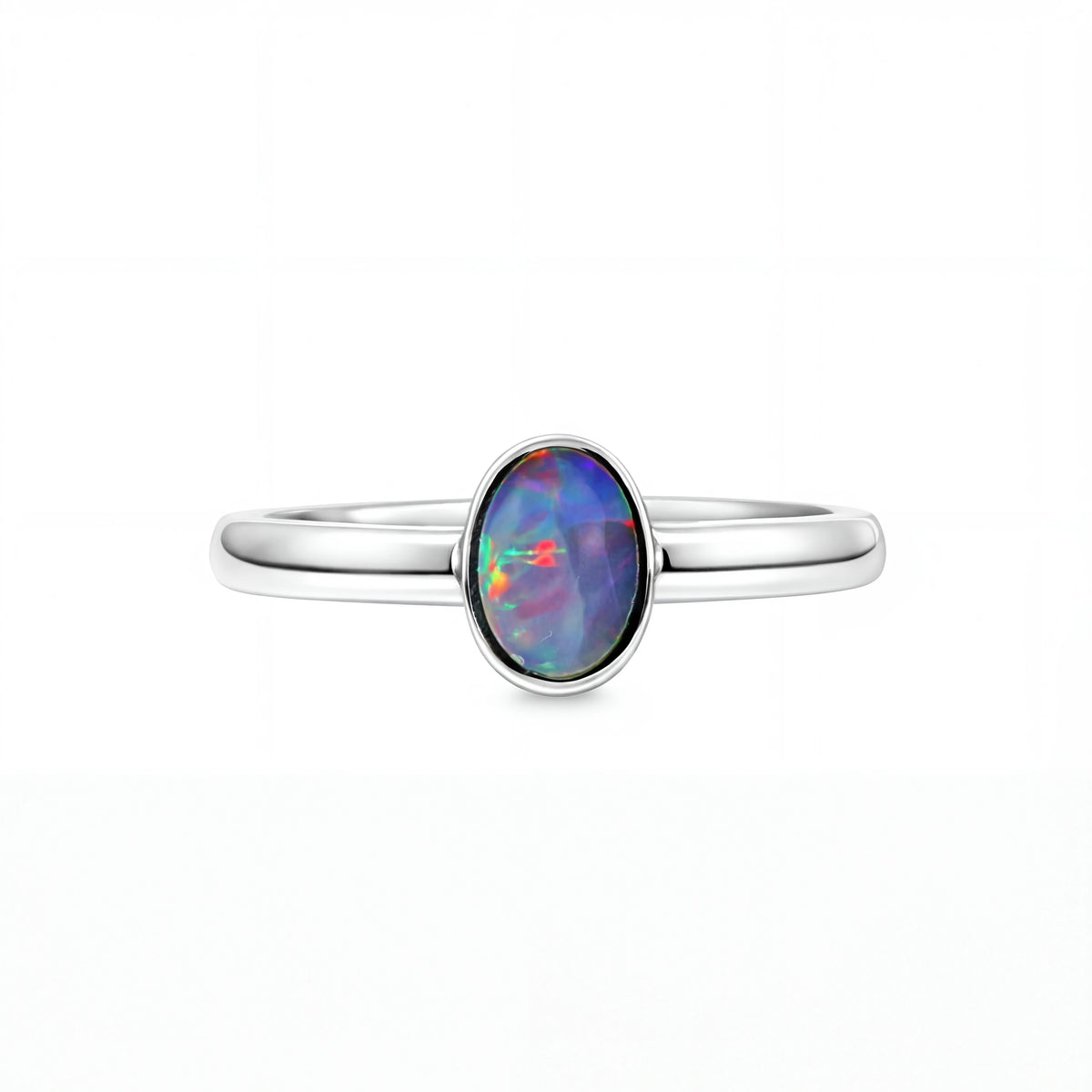 Doublet Opal Ring in 925 Sterling Silver - Multicolour