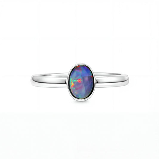 Doublet Opal Ring in 925 Sterling Silver - Multicolour