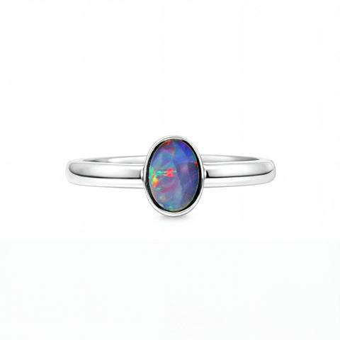 Doublet Opal Ring in 925 Sterling Silver - Multicolour