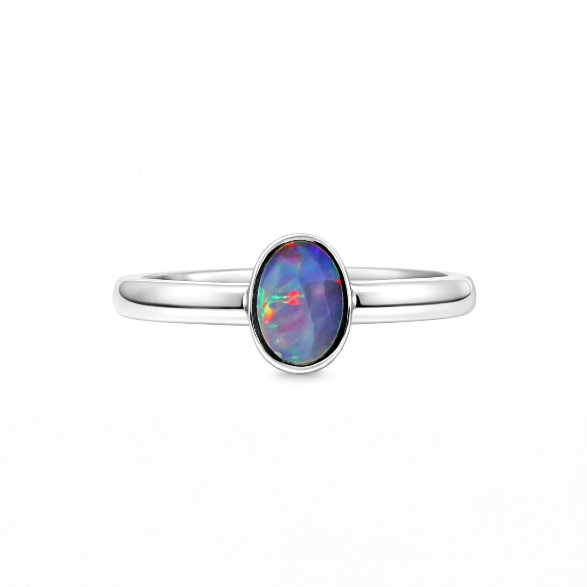 Doublet Opal Ring in 925 Sterling Silver - Multicolour - Australian Opal Cutters and Pearl Divers