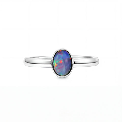 Doublet Opal Ring in 925 Sterling Silver - Multicolour - Australian Opal Cutters and Pearl Divers