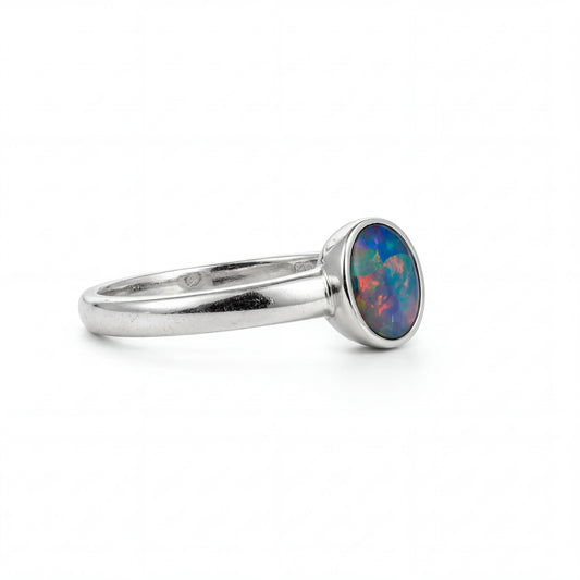 Doublet Opal Ring in 925 Sterling Silver - Multicolour
