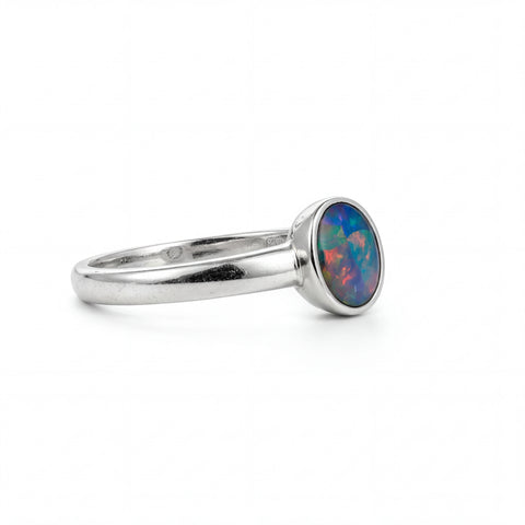 Doublet Opal Ring in 925 Sterling Silver - Multicolour