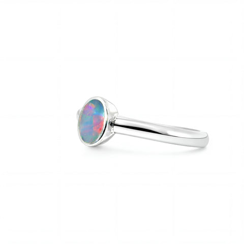 Doublet Opal Ring in 925 Sterling Silver - Multicolour