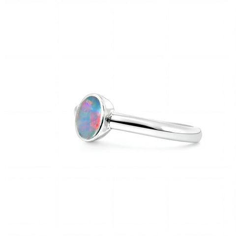 Doublet Opal Ring in 925 Sterling Silver - Multicolour - Australian Opal Cutters and Pearl Divers