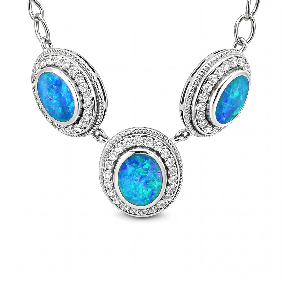Doublet Opal Necklace in 925 Sterling Silver - Green-Blue