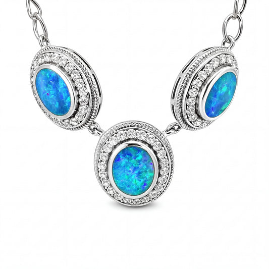 Doublet Opal Necklace in 925 Sterling Silver - Green-Blue