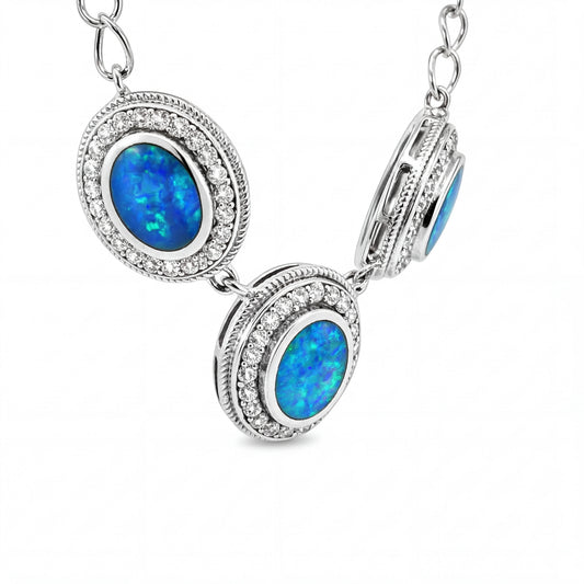 Doublet Opal Necklace in 925 Sterling Silver - Green-Blue