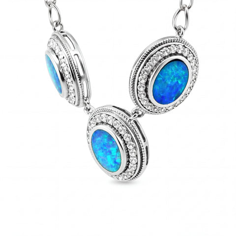 Doublet Opal Necklace in 925 Sterling Silver - Green-Blue