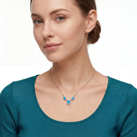 Doublet Opal Necklace in 925 Sterling Silver - Green-Blue