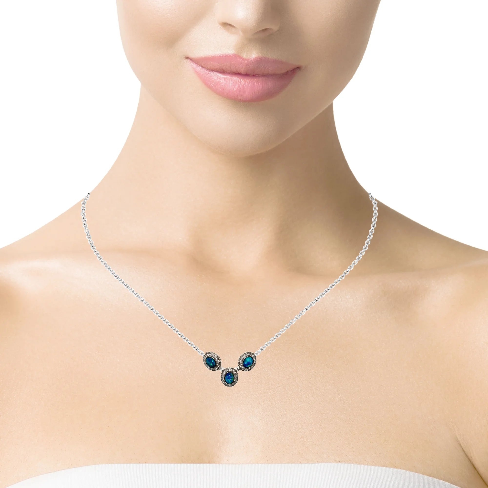 Doublet Opal Necklace in 925 Sterling Silver - Green-Blue