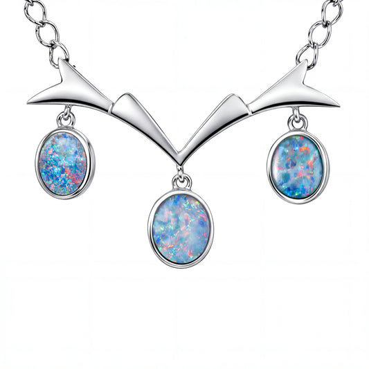 Doublet Opal Necklace in 925 Sterling Silver - Multicolour