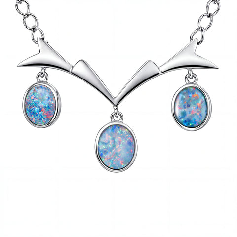 Doublet Opal Necklace in 925 Sterling Silver - Multicolour