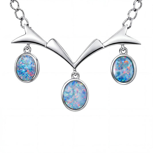 Doublet Opal Necklace in 925 Sterling Silver - Multicolour - Australian Opal Cutters and Pearl Divers