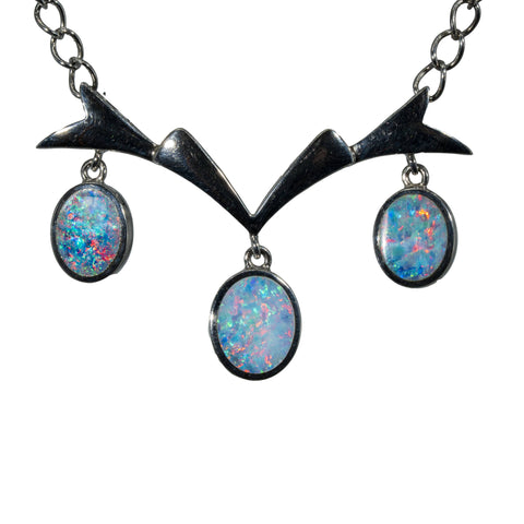 Doublet Opal Necklace in 925 Sterling Silver - Multicolour