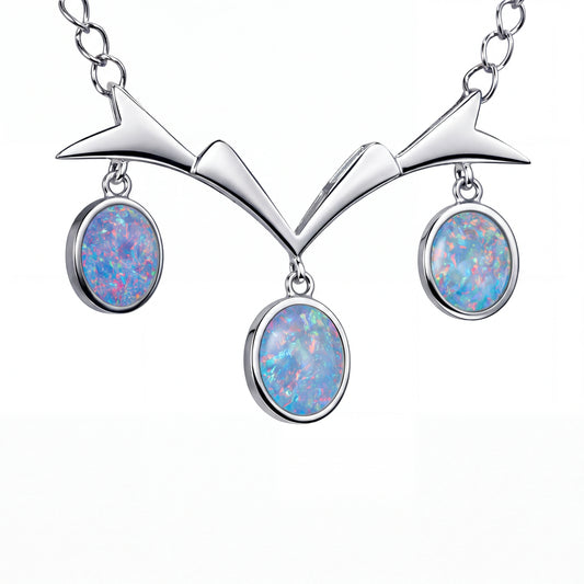 Doublet Opal Necklace in 925 Sterling Silver - Multicolour