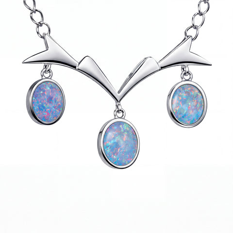 Doublet Opal Necklace in 925 Sterling Silver - Multicolour
