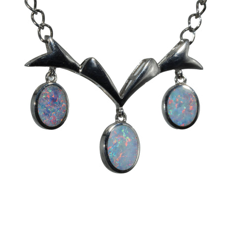 Doublet Opal Necklace in 925 Sterling Silver - Multicolour