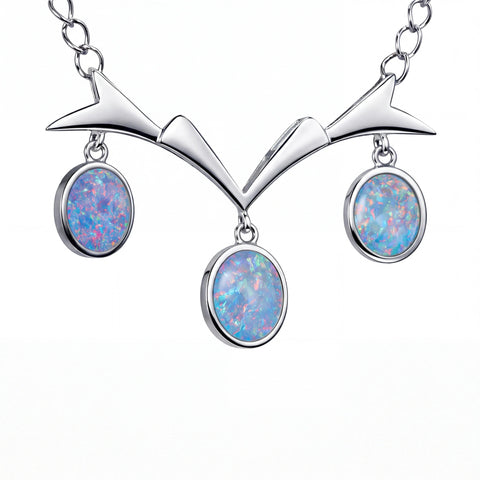 Doublet Opal Necklace in 925 Sterling Silver - Multicolour - Australian Opal Cutters and Pearl Divers