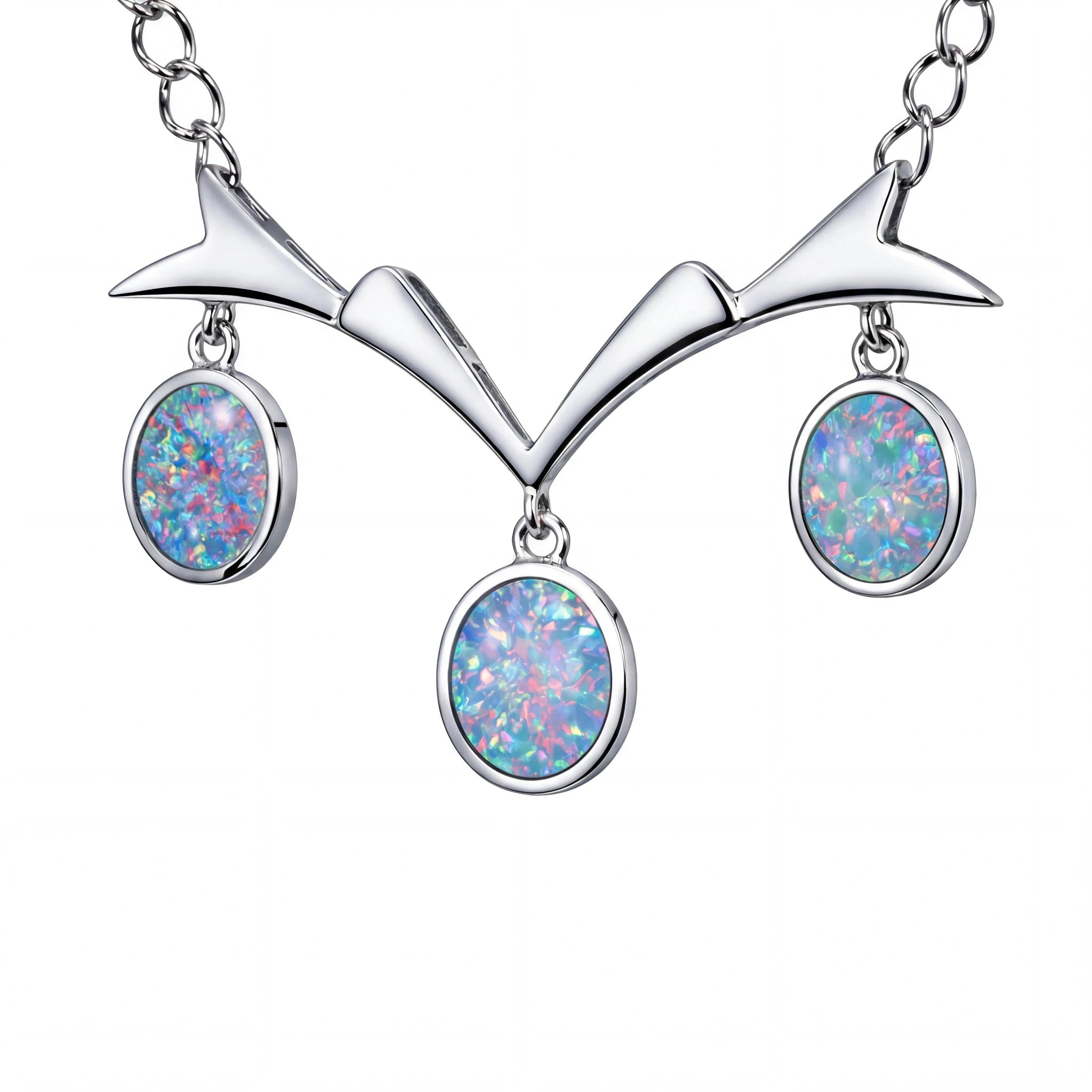 Doublet Opal Necklace in 925 Sterling Silver - Multicolour - Australian Opal Cutters and Pearl Divers