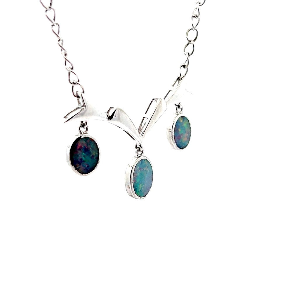 Popular Australian Opal Doublet Textured Sterling Silver Necklace