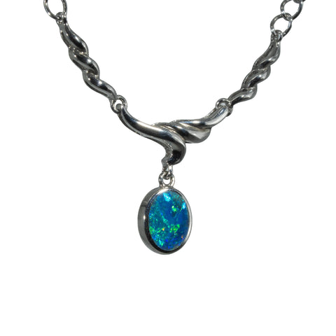 Doublet Opal Necklace in 925 Sterling Silver - Green-Blue