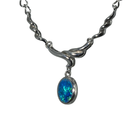 Doublet Opal Necklace in 925 Sterling Silver - Green-Blue