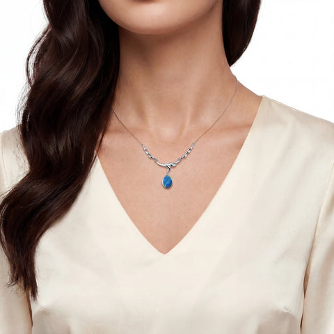 Doublet Opal Necklace in 925 Sterling Silver - Green-Blue