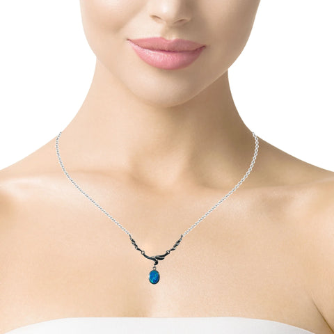 Doublet Opal Necklace in 925 Sterling Silver - Green-Blue
