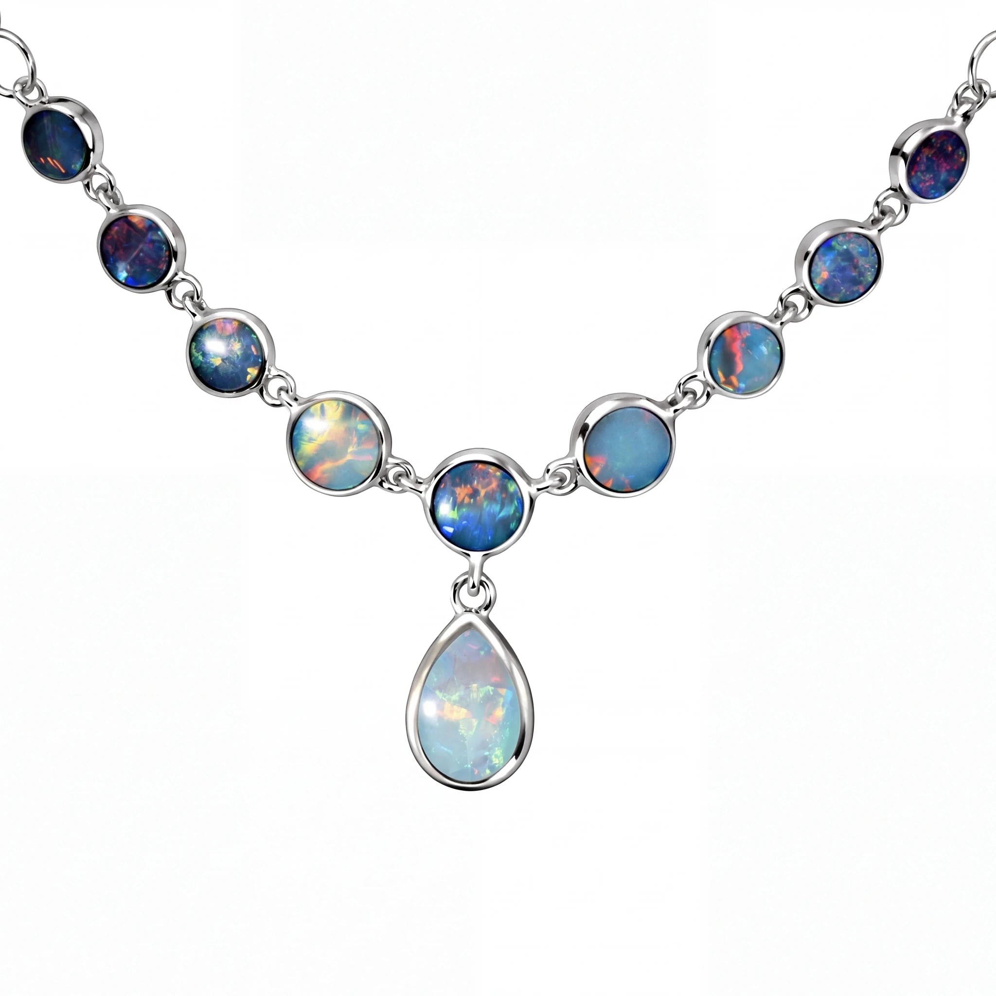 Doublet Opal Necklace in 925 Sterling Silver - Multicolour - Australian Opal Cutters and Pearl Divers