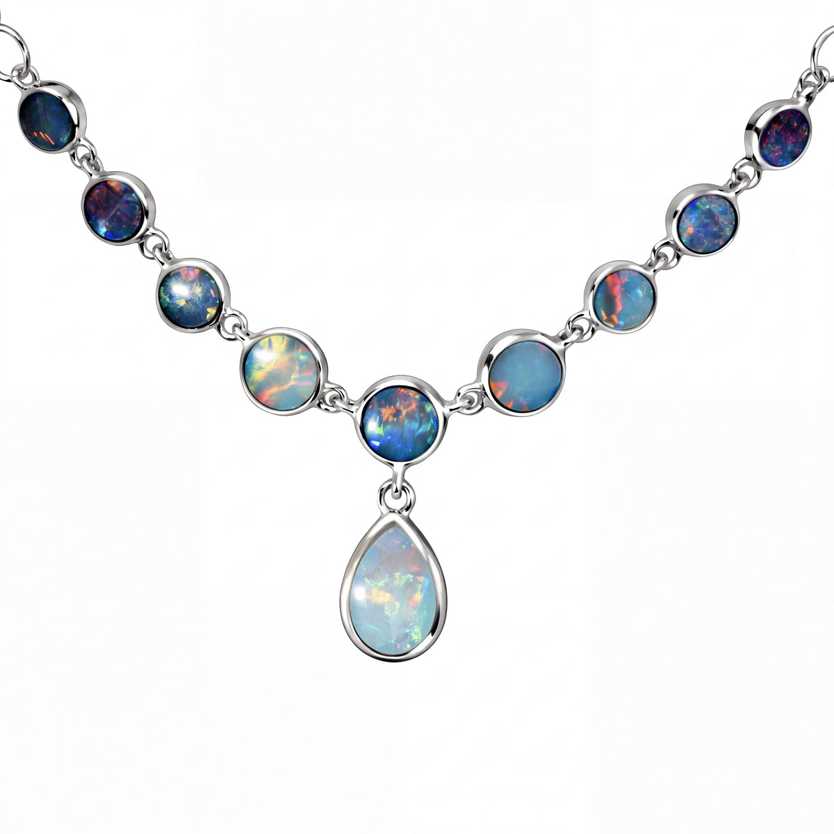 Doublet Opal Necklace in 925 Sterling Silver - Multicolour