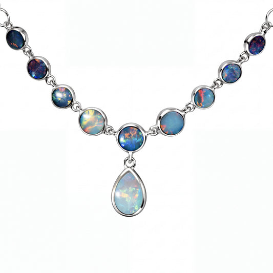 Doublet Opal Necklace in 925 Sterling Silver - Multicolour