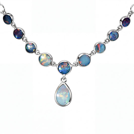 Doublet Opal Necklace in 925 Sterling Silver - Multicolour - Australian Opal Cutters and Pearl Divers
