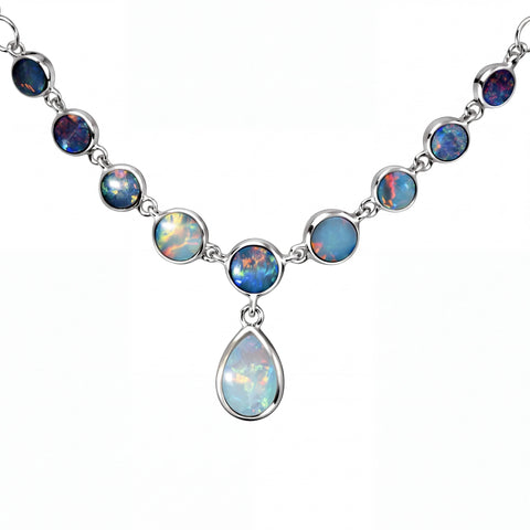 Doublet Opal Necklace in 925 Sterling Silver - Multicolour - Australian Opal Cutters and Pearl Divers