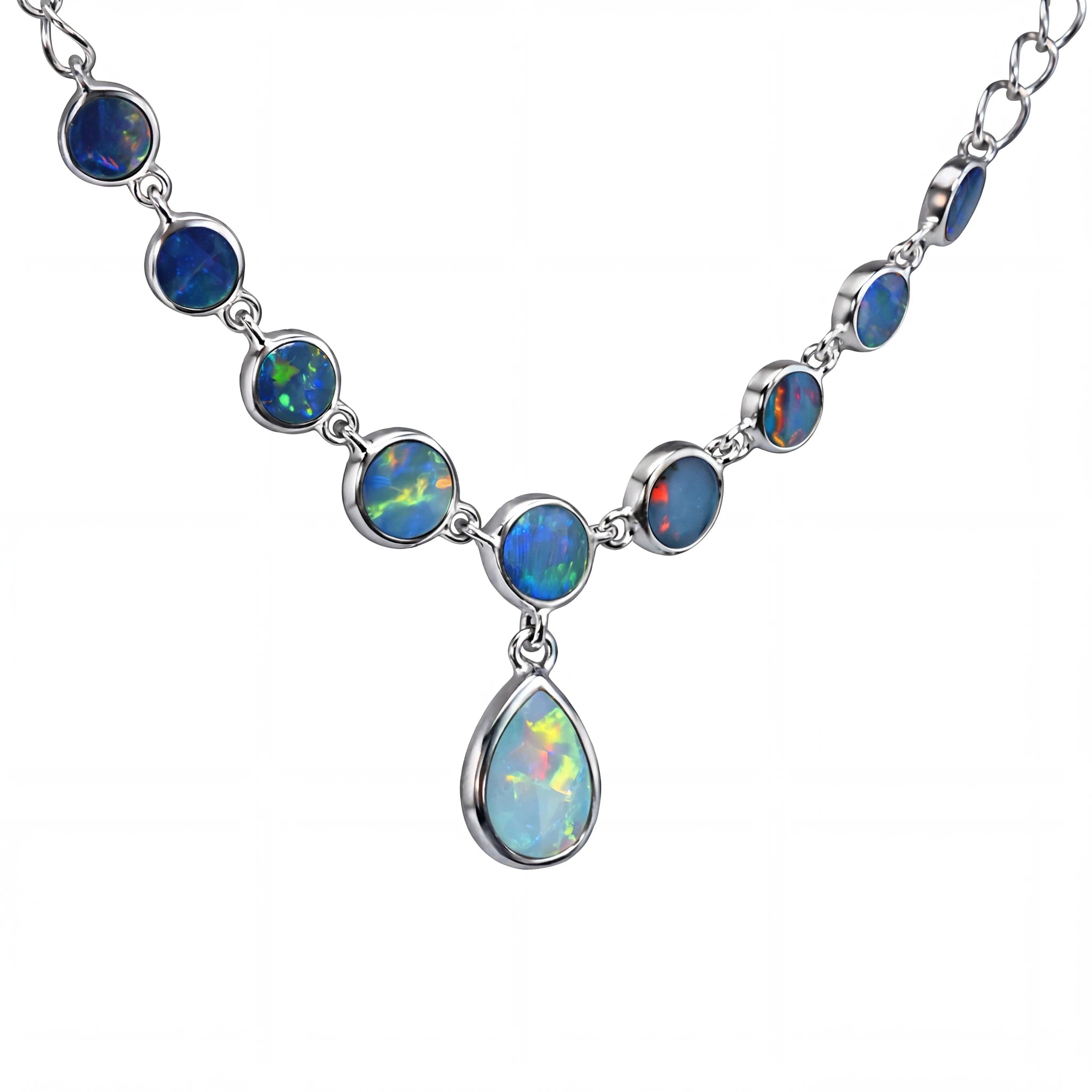 Doublet Opal Necklace in 925 Sterling Silver - Multicolour - Australian Opal Cutters and Pearl Divers