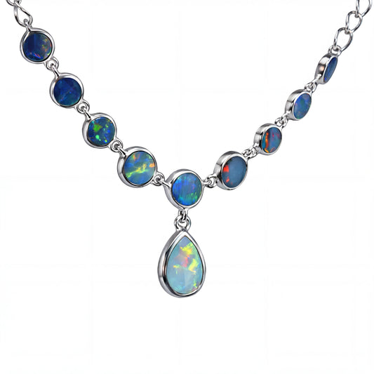 Doublet Opal Necklace in 925 Sterling Silver - Multicolour
