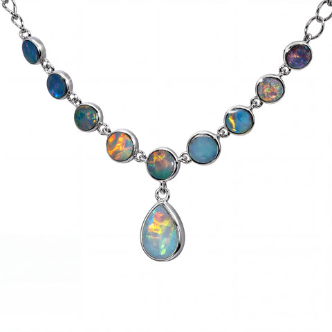 Doublet Opal Necklace in 925 Sterling Silver - Multicolour - Australian Opal Cutters and Pearl Divers