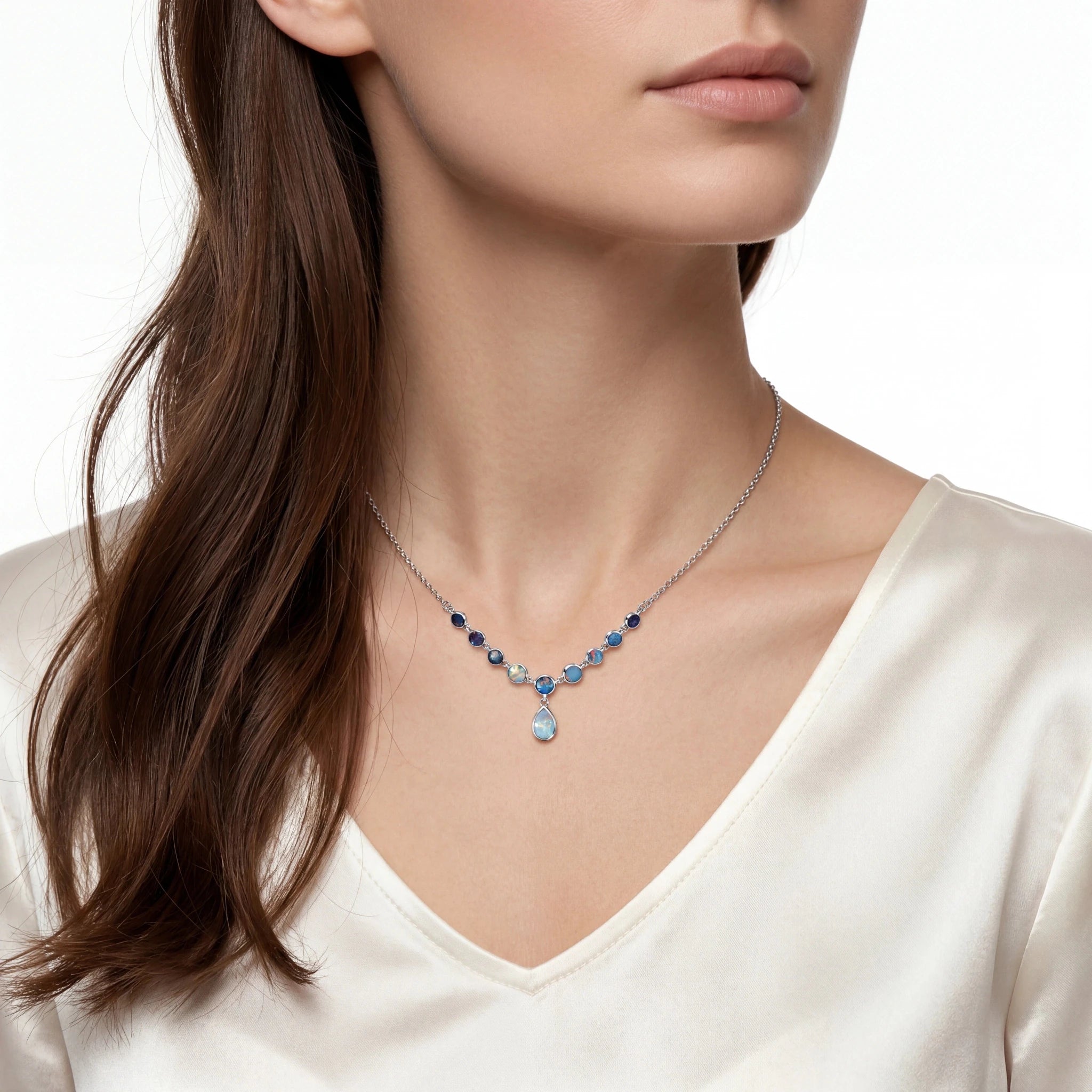 Doublet Opal Necklace in 925 Sterling Silver - Multicolour - Australian Opal Cutters and Pearl Divers