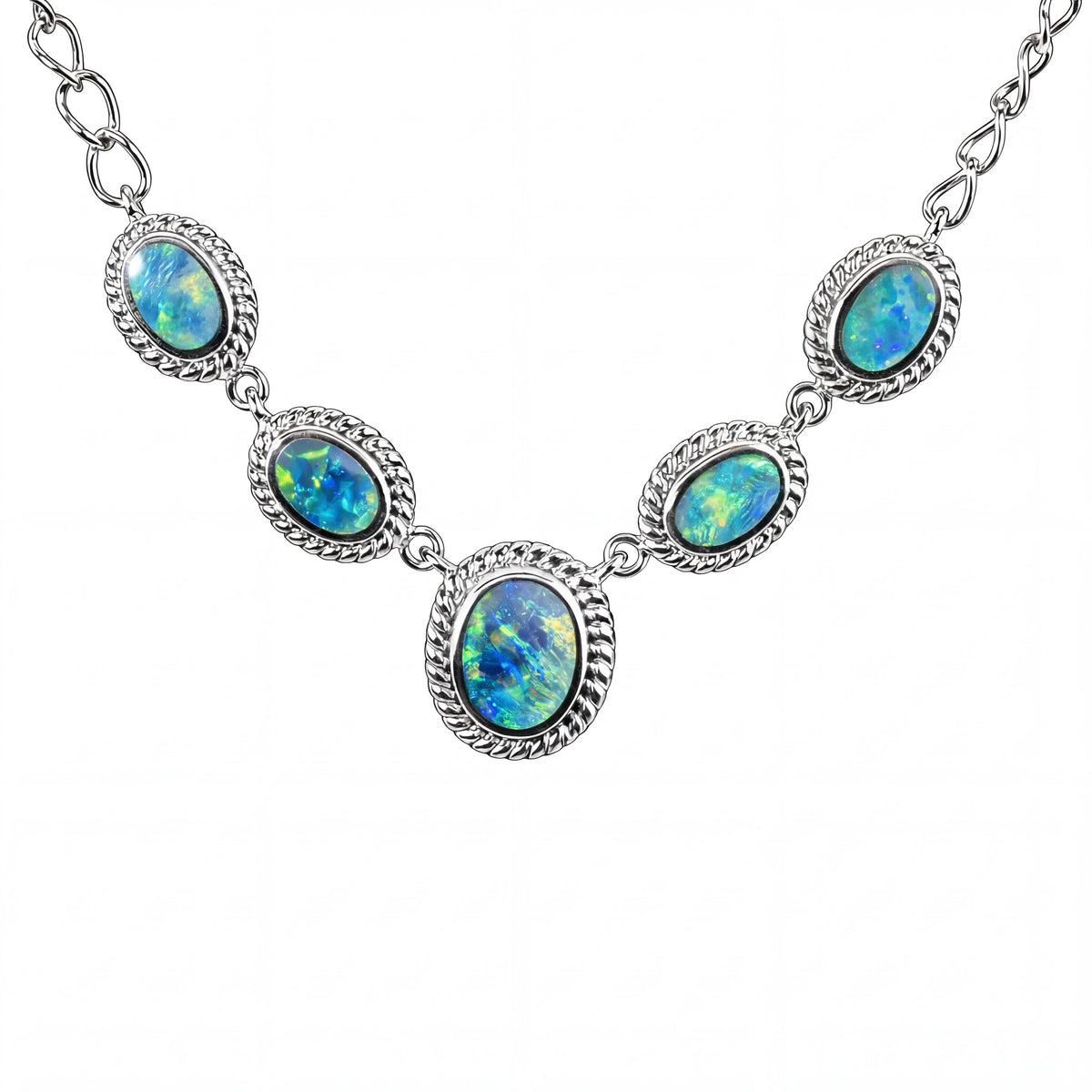 Doublet Opal Necklace in 925 Sterling Silver - Green-Blue