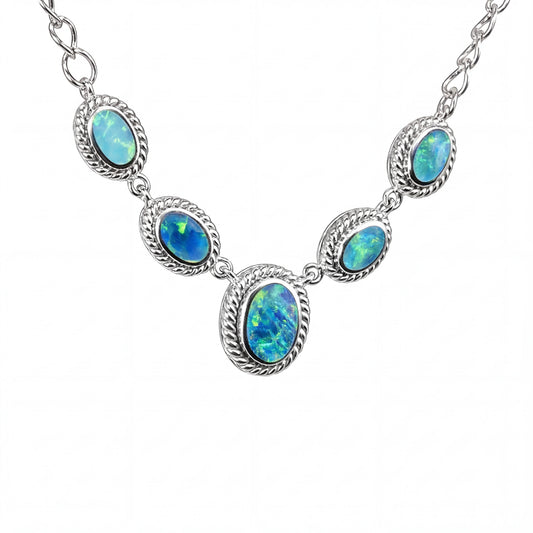 Doublet Opal Necklace in 925 Sterling Silver - Green-Blue