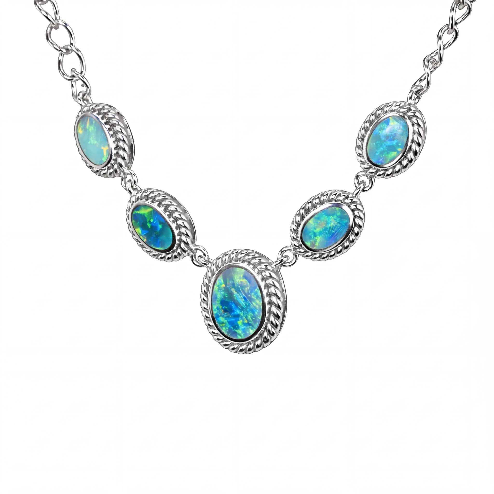 Doublet Opal Necklace in 925 Sterling Silver - Green-Blue - Australian Opal Cutters and Pearl Divers